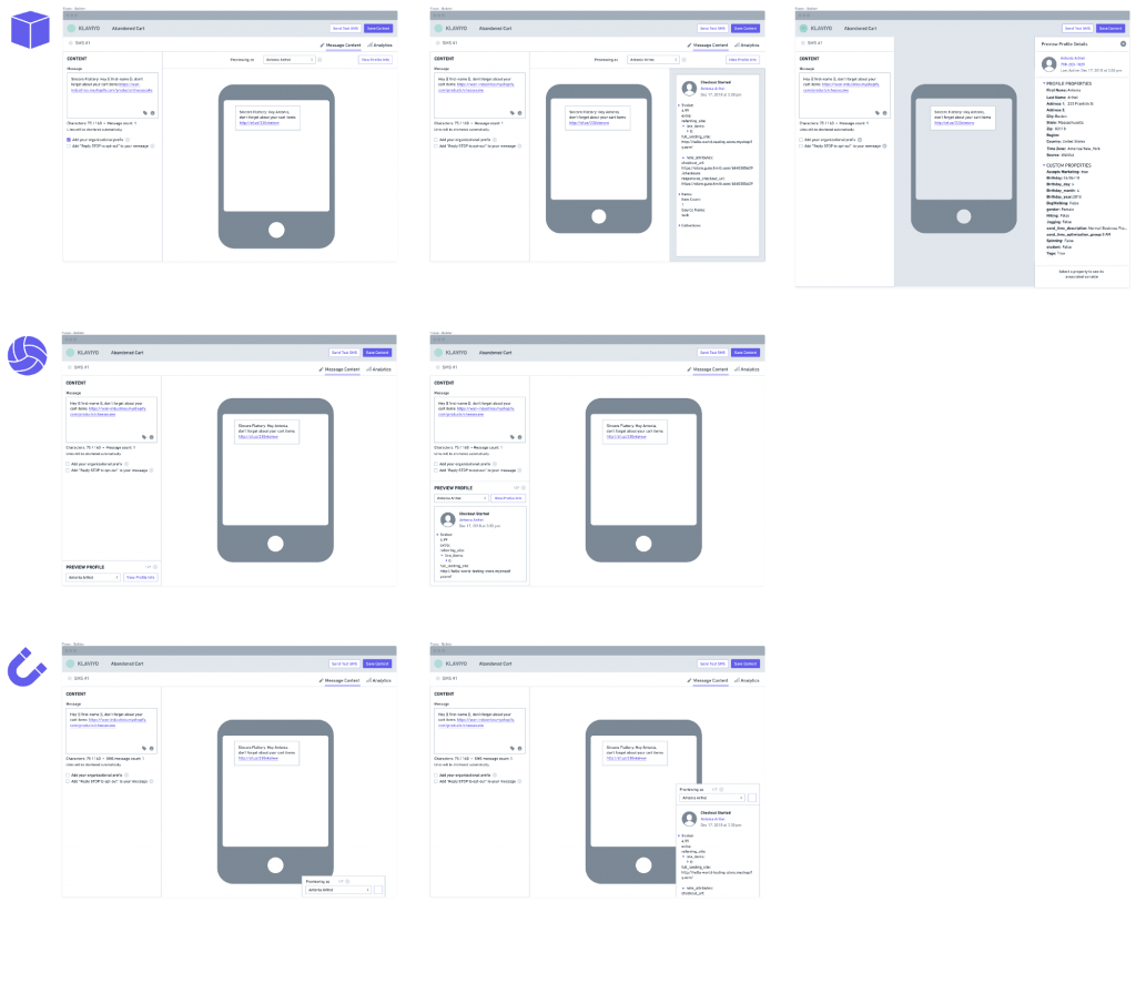 Collection of SMS phone previews arranged as design references.