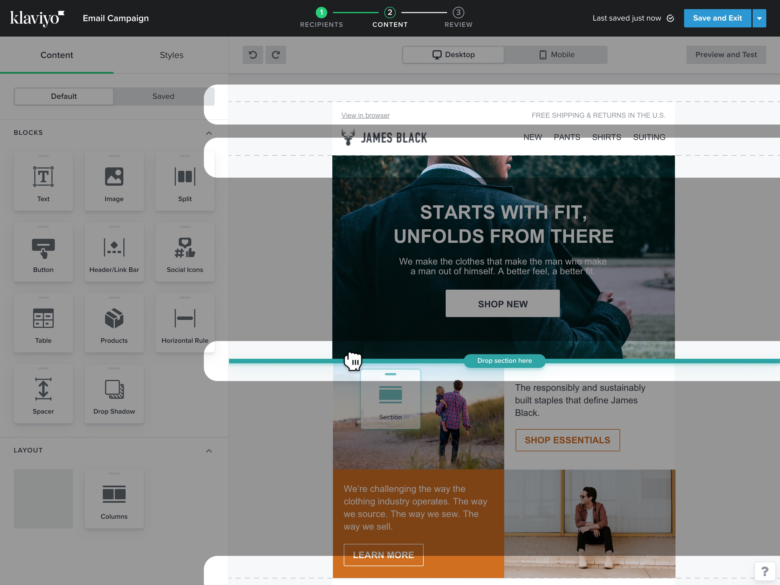 Redesigned UI: dragging a section