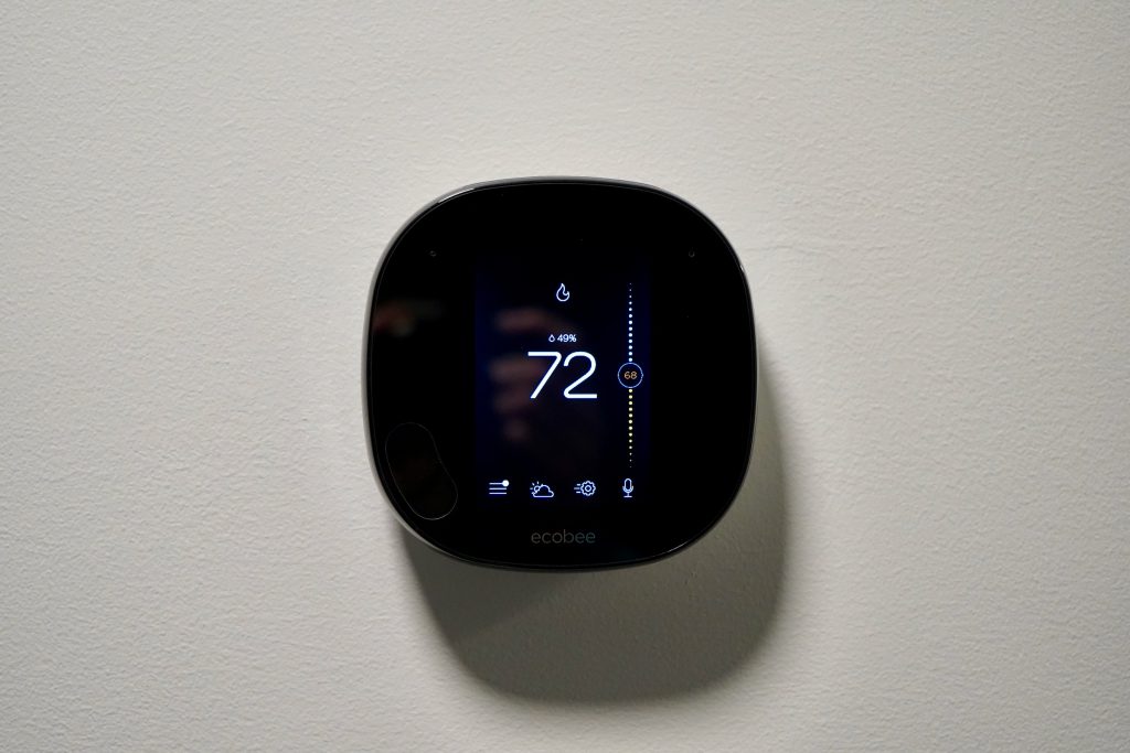 Ecobee thermostat displaying a temperature of 72 degrees.