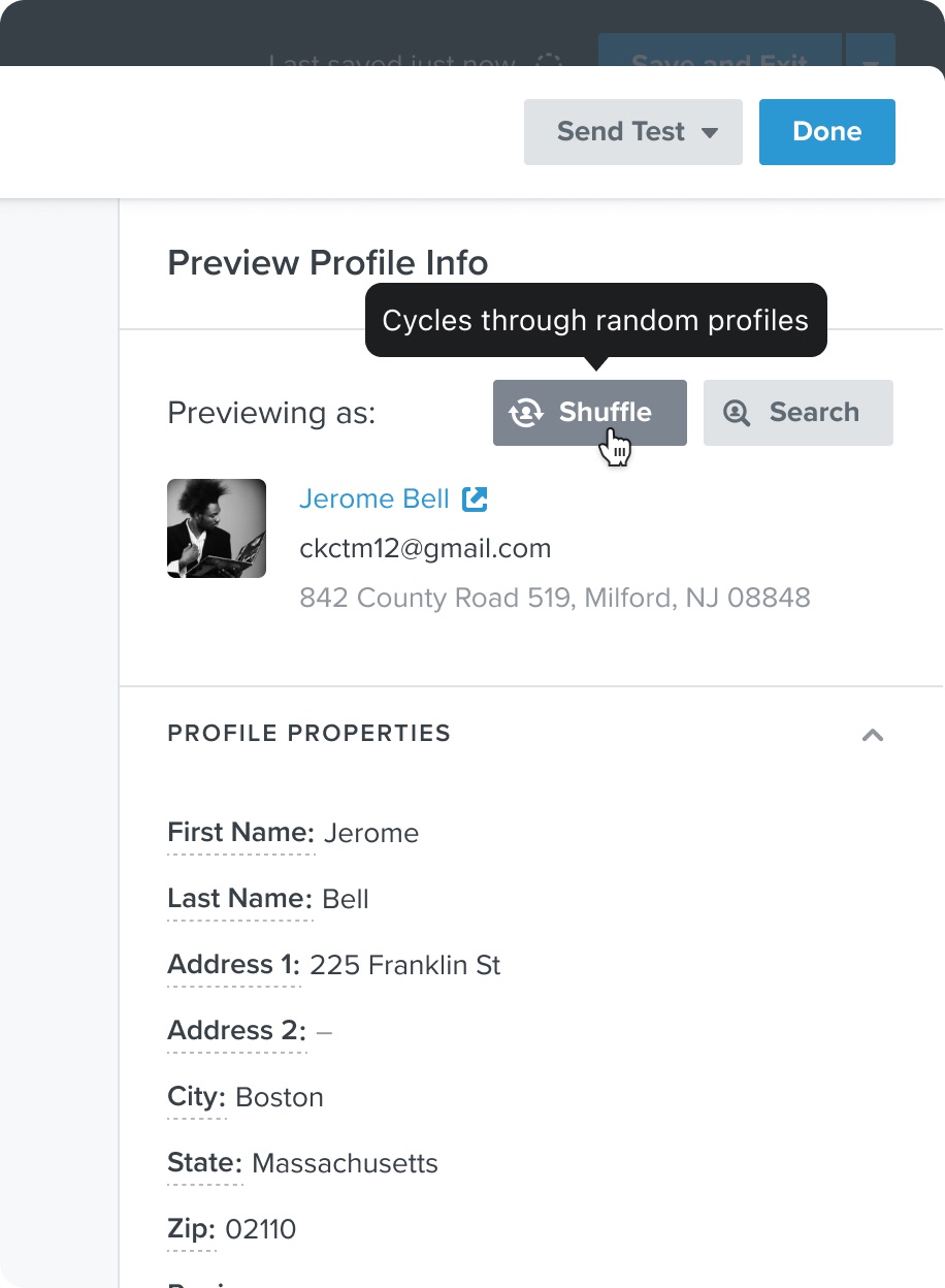 Proposed shuffle control for preview profiles