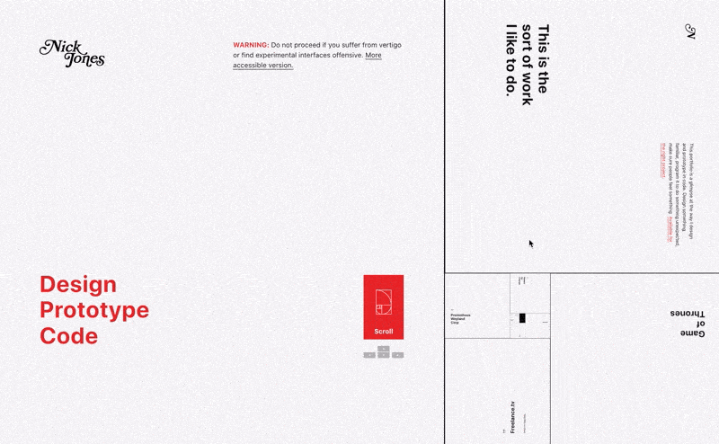 Nick Jones’s portfolio showing interactive typography and layouts.